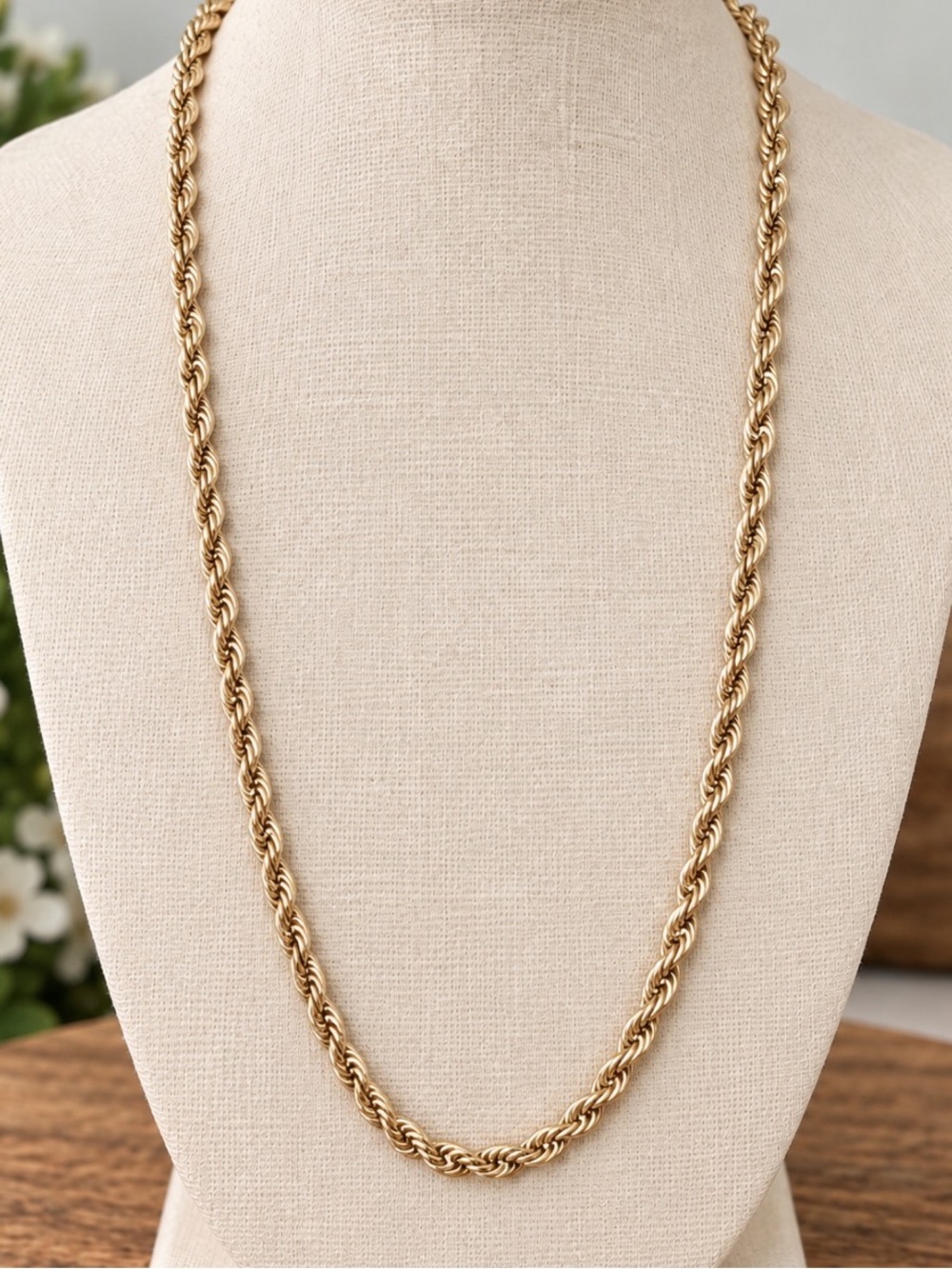 Avon Vintage Long Gold-Tone Rope Chain Necklace 36”